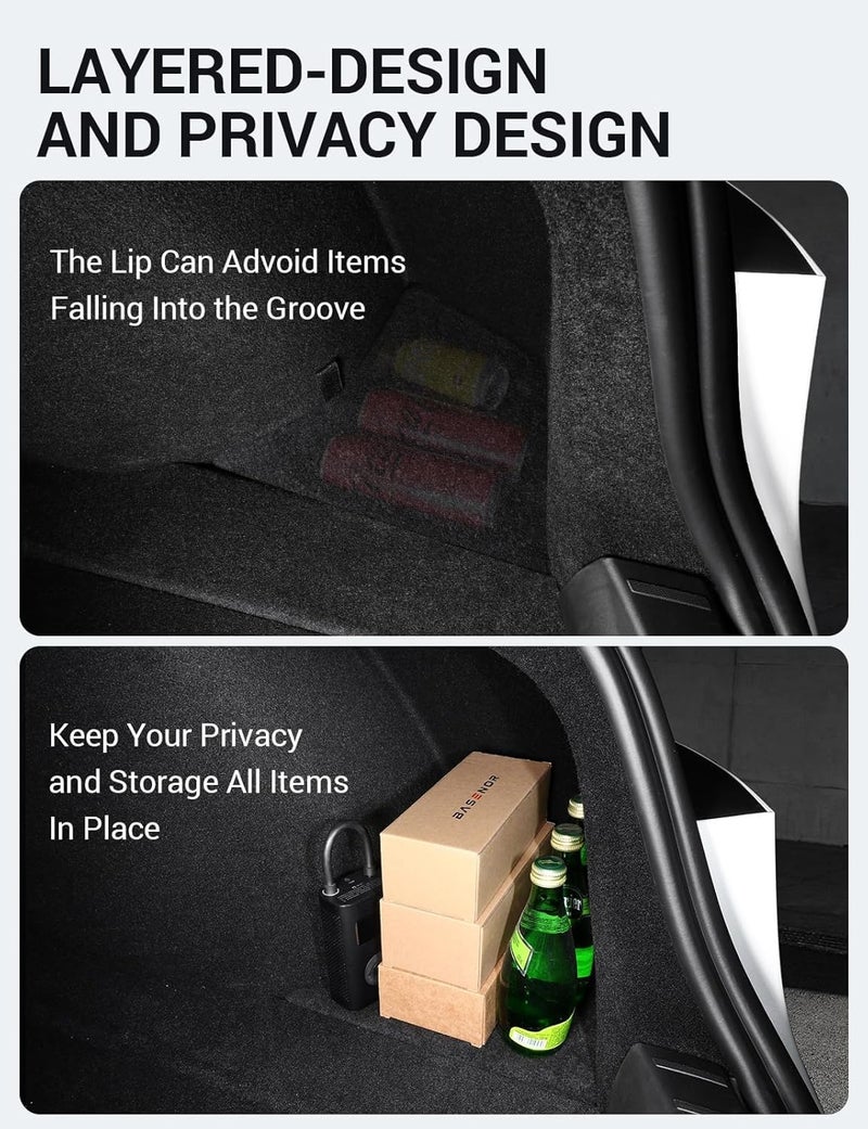 Basenor Tesla Model 3 Highland Trunk Organizer Waterproof Rear Trunk Storage Bins Side Box with Carpeted Lip for 2026 2025 2024 Model 3 Interior Accessories (Standard/Premium/Performance) Set of 2 - Image 4